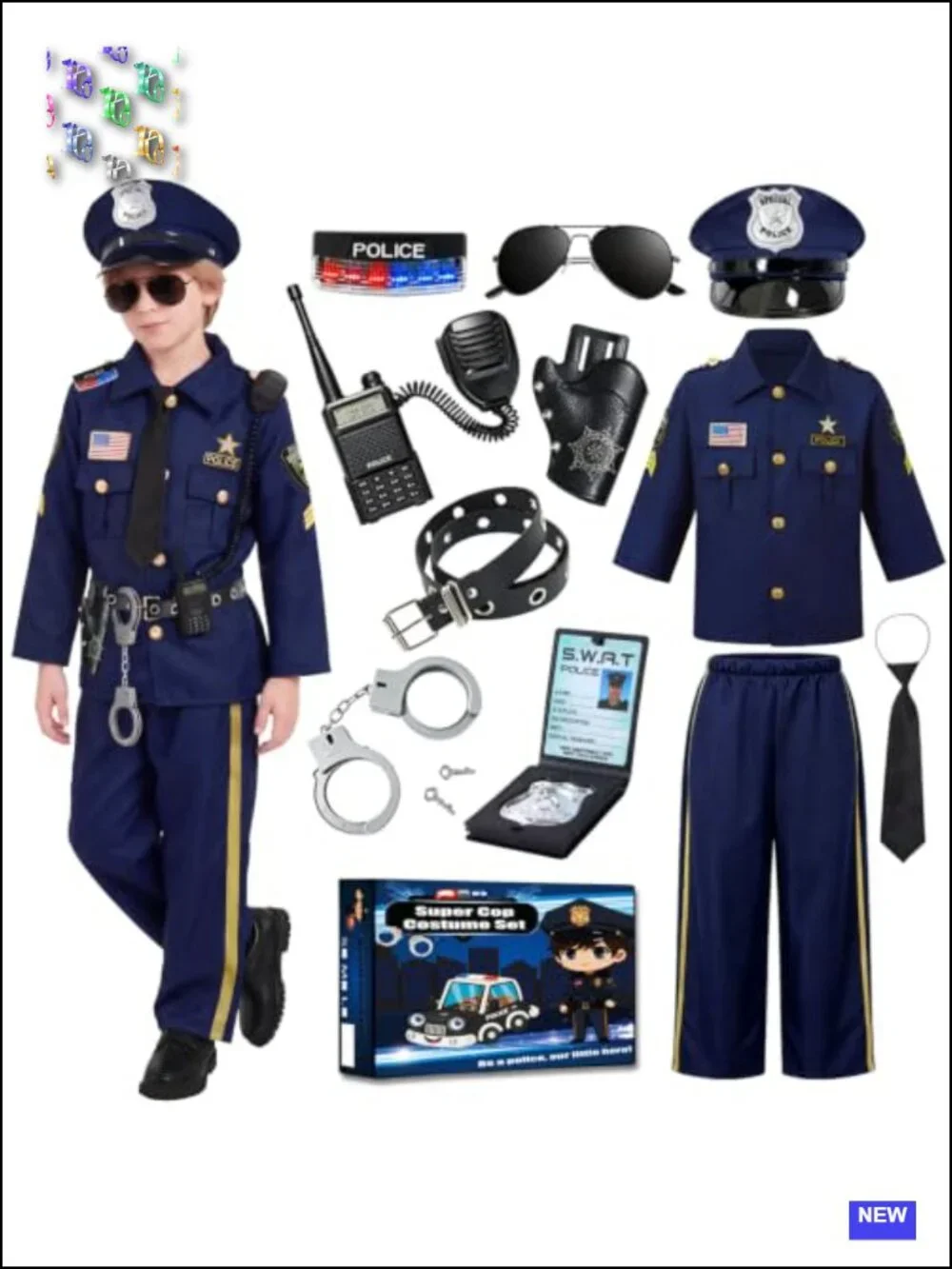 Kids Police Costume 11-Piece Set with Accessories Halloween Role Play